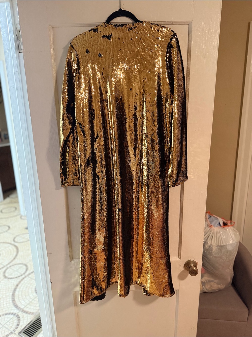 BlankNYC Gold Sequin Duster Cardigan | Long Open Front | Size Small - Picture 4 of 4